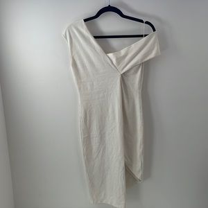 Michelle Mason white off the shoulder cocktail dress